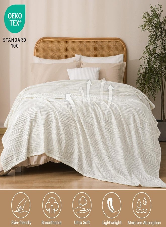 David's Home Cozy Waffle Weave Throw Blanket, Ultra Soft Breathable Lightweight Skin-Friendly Throw for All Seasons, Elegant Room Decor for Couch Bed Sofa Car Travel, White - Image 2